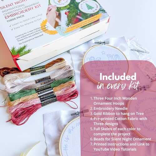Elly & Grace Christian Embroidery Kit with Embroidery Hoop, Easy Embroidery Kit for Beginners and Adults, Full Embroidery Hoop Kit with Needles and Thread Included (Silent Night) - style: Silent Night