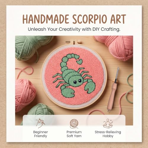 Harimau Punch Needle Kit Twelve Zodiac Signs Pattern,1Pc Embroidery Hoop, Essential Punch Needle Supplies,Ideal Punch Art for Beginners,DIY Adults Embroidery, Video Teaching - color: 65282