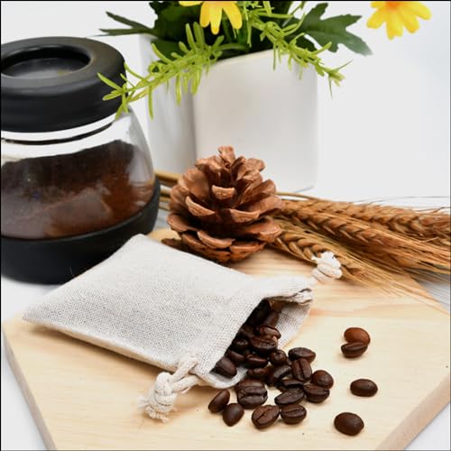 calary 50pcs Double Canvas Drawstring Bag Cotton Pouch Gift Sachet Muslin Reusable Tea Bag - style: 4.7x5.9 Inch (Pack of 50)