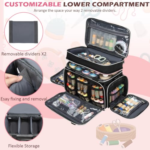 Lyhaxon Sewing Organizer Storage Bag, Double Layer Sewing Box Case - color: Black