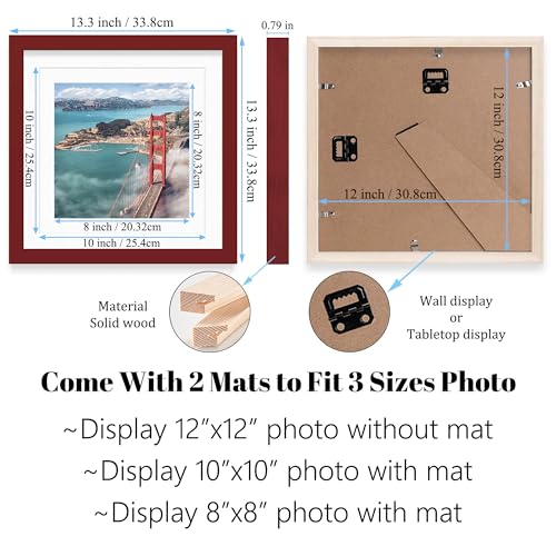 12x12 Wood Picture Frames for Wall Hanging or Tabletop,Diamond Painting Frame Baby Scan Picture Frames with 2 Mats Display 8x8 or 10x10 for Family Walls Decoration,Anniversary,Wedding,Christmas(Red) - color: Red, size: 12x12 inch