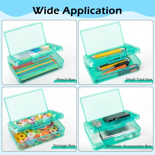 Double Layer Plastic Clear Hard Pencil Cases Box with Personalized sticker - color: Clear-Stickers