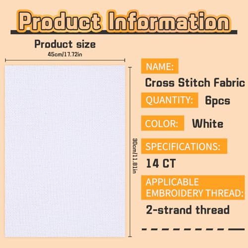6 Pcs Cross Stitch Fabric 14 Count Aida Cloth for Needlework - color: White