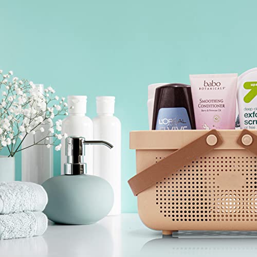 Brookstone Modern Large Portable Shower Caddy with Soft Silicone Carrying Handle, Bathroom Organizer Basket, Plastic Bath Tote and Shower Organizer, Quick Dry Drainage Holes, BPA Free, Blush - color: Blush / Beige