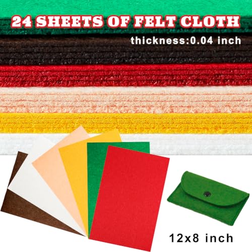 24 Pcs Felt Sheets for Crafts, 8 X 12 Inch Christmas Red Yellow White Fabric, 1mm Thick A4 Stiff Sheets for Patchwork - color: Christmas Series