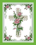 Printed Cross Stitch Kits 11CT 10X14 inch 100% Cotton Holiday Gift DIY Embroidery Starter Kits Easy Patterns Embroidery for Adults Crafts DMC Stamped Cross-Stitch Supplies Needlework The Cross Rose - color: Stamped 10×14 inch