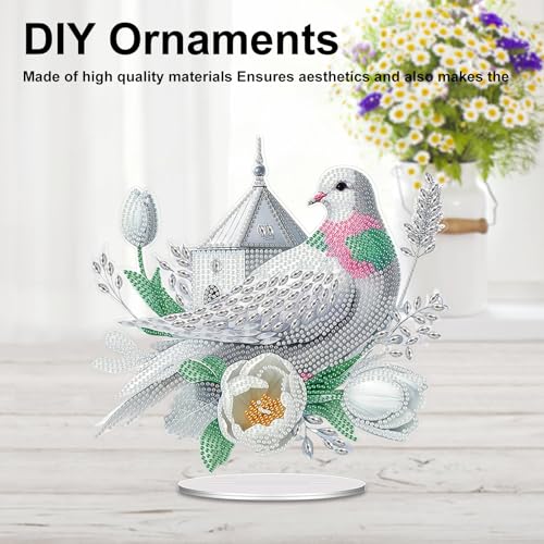 POETRYDRAW Diamond Art Ornament Desktop Kit Bird Flower, Stand Up Diamonds Painting Ornament for Adults, 5D DIY Special Diamond Gem Craft Tabletop Placement Board Kit - color: Flower Bird