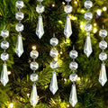 Jishi 30pk Crystal Ornaments for Christmas Tree Decorations, Acrylic Hanging Crystals for Centerpieces Home Decor, Clear Plastic Icicle Prism Drop Pendant w/Crystal Beads for Chandelier Party Supplies - style: Icicle