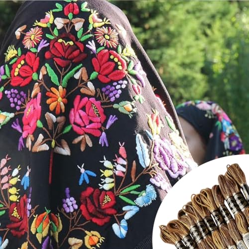 10 Skeins Brown Variegated Embroidery Floss Thread for Sewing - color: Brown