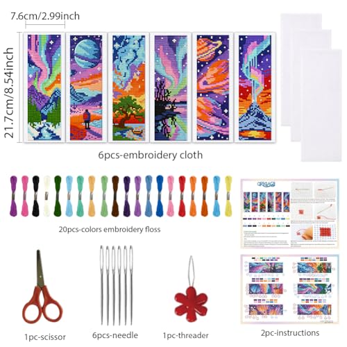 ORIGACH 6 Set Fantasy Dazzling Scenery Cross Stitch Bookmark Kit - style: Fantasy Dazzling Scenery