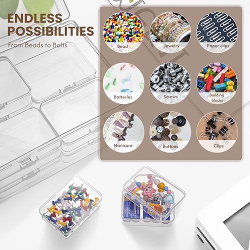 zoeynex Medium Plastic Organizer Boxes, 12 Clear Containers with Hinged Lids, for Beads, Jewelry, Crafts, Electronics, Hardware, School Supplies (32 Labels) - size: 3.3" x 2.4" x 1" (12 Pack)