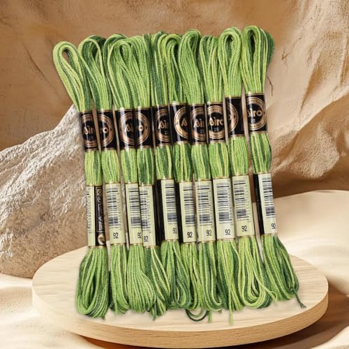 10 Skeins 87.5 Yards 6 Ply Green Embroidery Thread Floss for DIY - color: Green