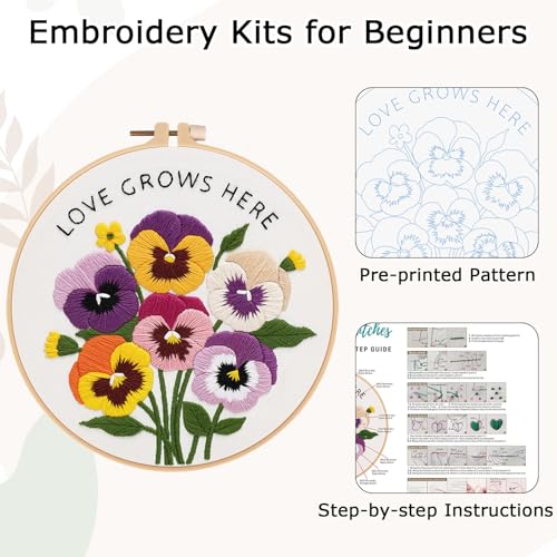 Nuberlic Embroidery Kit for Beginners, Pansy Needlepoint Kit - color: Pansy