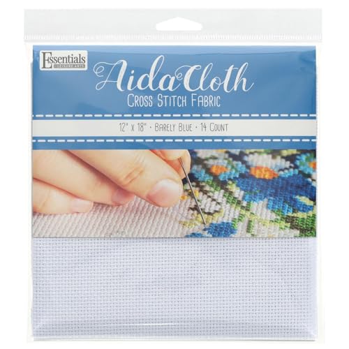 Essentials By Leisure Arts Aida Cloth, 14 Count, Barely Blue Cross Stitch Fabric, Embroidery Fabric, Cross Stitch Supplies for Crafting, Stitching, and Sewing Projects 12X18
