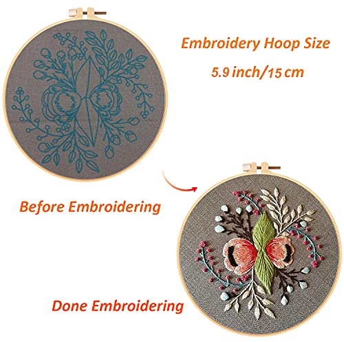 Louise Maelys Botanical Embroidery Kit for Beginners Stamped DIY Craft - color: Color 1