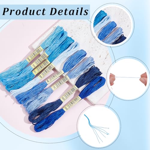 1 Box 65.6 Yards 8 Skeins 6 Ply Blue Friendship Bracelet String Variegated Embroidery Cotton Thread Bulk Yarn Assorted Cross Stitch Gradient Floss Set for Sewing Hand Making Knitting Crafts - color: Blue Cotton Thread, size: 65.6 Yards