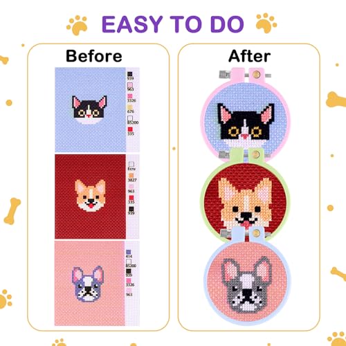 Caydo 5 PCS Cross Stitch Kits for Kids with Cats and Dogs Patterns