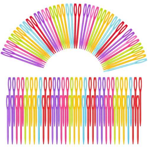 Mnvhoky Large Eye Plastic Yarn Needles Set, 7cm Knitting and Crochet Sewing Needles for Beginners, Colorful Weaving Tapestry Needles for DIY Craft Projects,200PCS