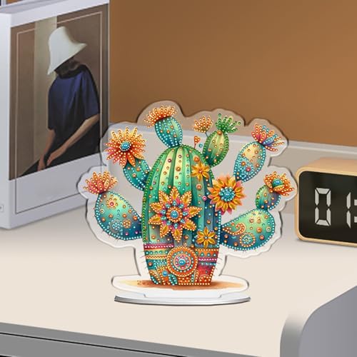POETRYDRAW Diamond Art Ornament Desktop Kit Cactus, Stand Up Diamonds Painting Ornament for Adults, 5D DIY Special Diamond Gem Craft Tabletop Placement Board Kit - color: Cactus