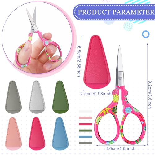 Therwen 12 Pcs 3.6 Inch Embroidery Scissors with Artificial Leather Cover Sewing Scissors Stainless Steel Vintage Craft for Crafting Threading DIY Needlework Art Manual Handicraft(Cute) - style: Cute