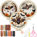 TINDTOP Halloween Embroidery Kit for Adult, 3 Pack Embroidery DIY Starter Kit, with Stamped Patterns, Hoop, Tools, Colorful Threads with Needles, Instructions - color: Halloween B