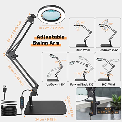 Magnifying Glass with Light and Base Clamp,Glass Lens Magnifier