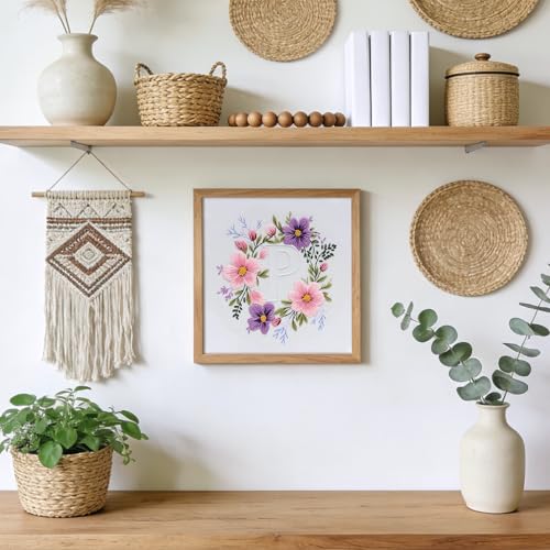 Zerzsy 7.87 '' Embroidery Kits Plant Flower Leaf English Letter Patterns for Beginners Adults, Easy to Learn Cross Stitch Kit for Home Office Decor - color: Letter P