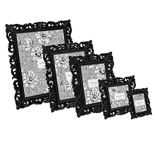 Laura Ashley 4x4 Black Vintage Inspired Resin Scroll Design Picture Frame - color: Black, size: 4x4