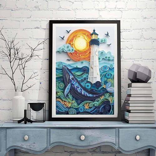 ZQEATRY Moon Lighthouse Special Shape Diamond Art Kits for Adults Beginners,DIY Sea Dolphin Crystal Rhinestones Diamond Painting Kit for Adults,5D Diamond Art Painting for Home Wall Decor 12 X 16inch - color: Moon Lighthouse