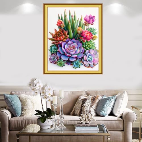 Foxnyart Stamped Cross Stitch Kits Full Range of Embroidery Needlework Starter Kits for Beginners Adults 11CT Embroidery Patterns Art Crafts DIY Needlepoint Kit-Flower Succulent Plant 16x20 inchs - color: DIYcolor18