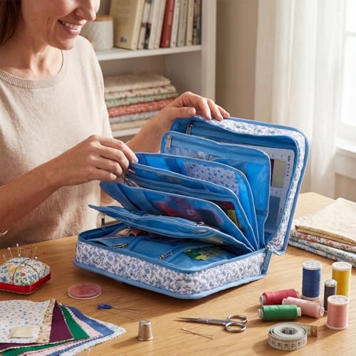 Abbylike Sewing Embroidery 8 Compartments Bag, Blue Floral - style: Blue Floral
