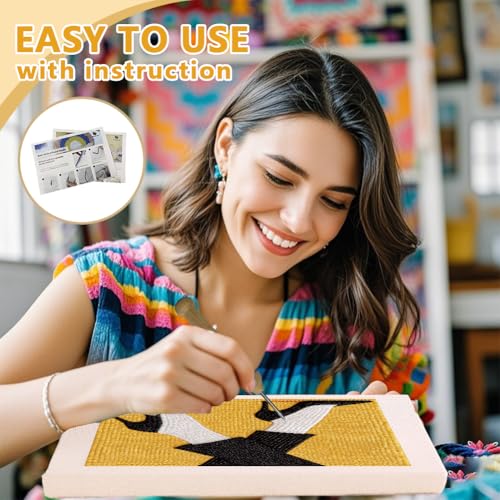 Doodlream High Heel Shoes Needle Kit for Beginner, 9.4"x 9.4" Retro Fashion Punch Stitching Craft Set, DIY Embroidery Starter with Printed Frame, Instruction, Threader, Yarn, Pinch Needle - color: High Heel Shoes