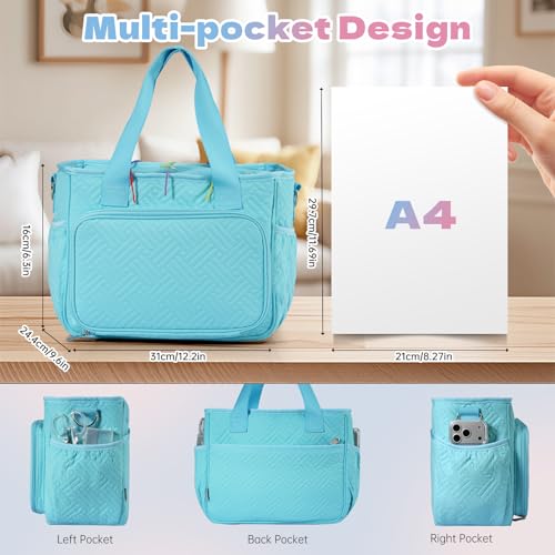 Dadanism Crochet Bag Organizer, Yarn Bag with Handle & Shoulder Strap - color: Blue