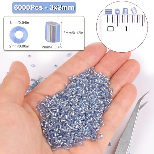 6000pcs Blue Bugle Beads Bulk, Embroidery Tube Short Beads for Jewelry Making, Bracelet,Necklaces Supplies,Craft DIY(3x2mm) - color: Blue