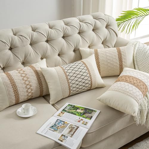 Lumbar Throw Pillow Covers Set of 1 (Beige & Black, 12x20 Inch) - color: Black Grid, size: 20" x 12" (Pack of 1)