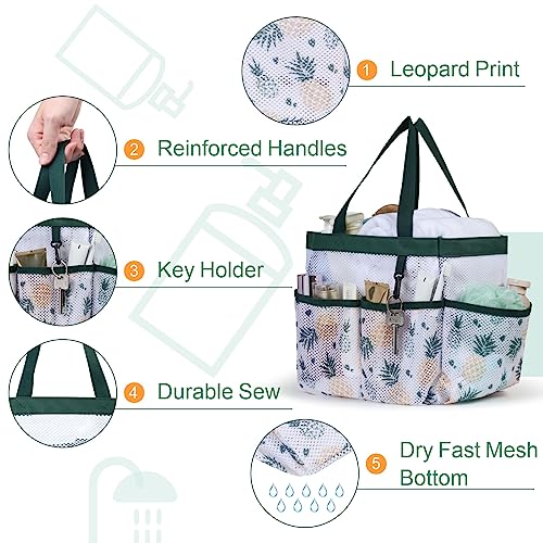 F-color Shower Caddy Portable - Mesh Shower Bag Basket Tote for College Dorm Room Essentials Bathroom Gym Camp Quick Dry for Women Men with S Hook, Green Pineapple - color: Green Pineapple, size: L (Classic Dorm Caddy)