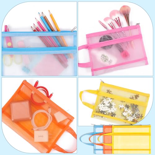 6 Pack Mesh Zipper Pouch Bags, Double Layer Nylon Pouch with Handle for Office Travel Organization (Yellow, A4) - color: Yellow, size: A4