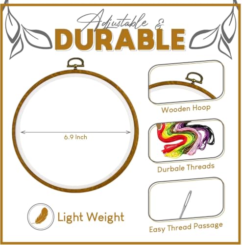 ATTERET 3 in 1 Floral Embroidery Starter Kit with Patterns, Hoops, Threads - style: Floral Embroidery Kit 2
