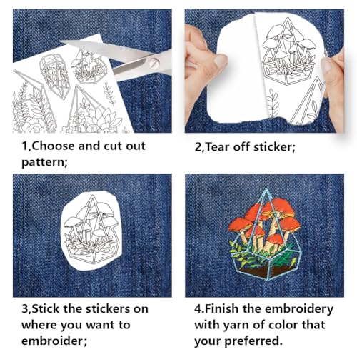 BENECREAT 35pcs Water Soluble Embroidery Stabilizers, Geometric Vessel Green Plants Stick and Stitch Embroidery Paper Wash Away Transfer Paper for Beginners - color: Plants