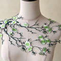 2pcs Iron on Plum Flower Applique Green Color Embroidery Vine of Floral for Clothing,Costumes - color: Green