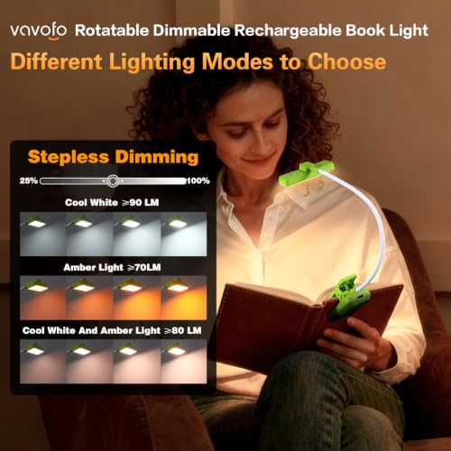 VAVOFO 24 LEDs Rotatable Book Light, Rechargeable Clip Reading Lamp - color: Neon Green