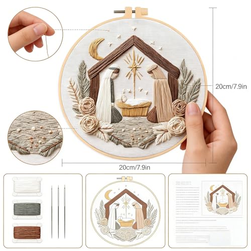 BoAn DIY Nativity Embroidery Kit, Christmas Cross Stitch Kit for Adults - color: fugu-2