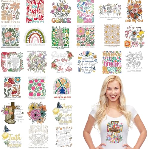 Floral Bible Verse DTF Transfers, Ready to Press Iron on Decals for Shirts - color: Bible073
