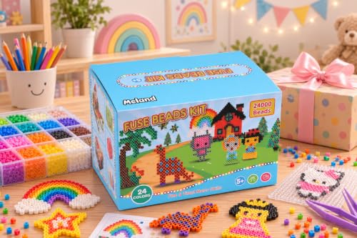 Meland Fuse Beads Kit, 5MM 24000 Beads in 24 Colors,Craft Gift for Age 5-12 - size: 24000 pcs without Iron
