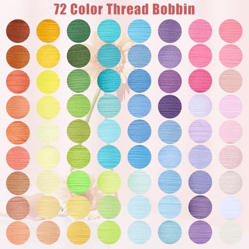 72 Pcs Pre-Wound Bobbins Sewing Thread 72 Colors (Pastel) - color: Pastel