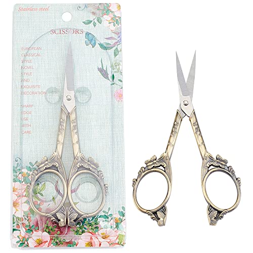 SUNNYCLUE 1Set 4.7Inch Stainless Steel Sewing Scissors Butterfly Pattern Vintage Style Embroidery Shears for Papercraft Crochet Cross Stitch Knitting Scissors Antique Bronze Printed Package - color: Antique Bronze-1pc-butterfly Scissors
