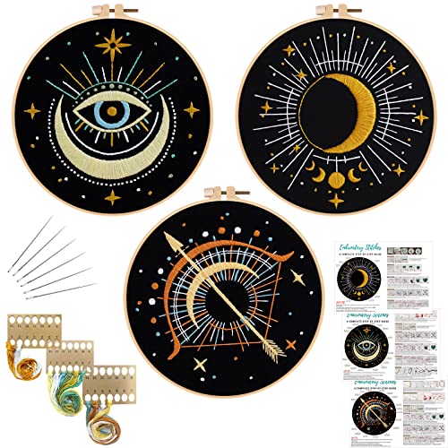 Louise Maelys 3 Pack Celestial Tarot Embroidery Kit Moon Evil Eye - color: kit-7