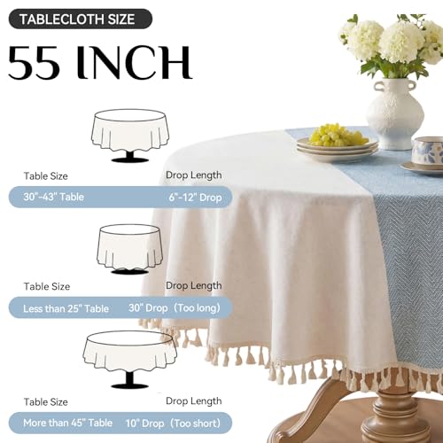 Softalker Outdoor Linen Round Tablecloth with Tassel, 55 x 55 Inch - color: Blue Stripe, size: 55" (Round)