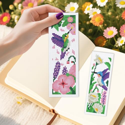 INFUNLY 6pcs Hummingbirds Cross Stitch Bookmark Kit for Adults Beginners Flowers DIY Cross Stitch Kits Pre-Printed Plants Stamped Embroidery Bookmark Kit with Instruction for Book Lovers Readers - style: Hummingbirds