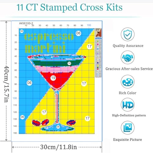 Eiazuiks 4 Packs Stamping Cross Stitch Kit, Cocktail Counting Cross Stitch Kit for Adult Beginners, Full Line DIY Stitching Kit for Home Decor Cross Stitch Patterns 12x16 inches - color: AKW100